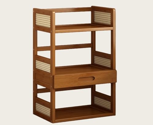 Borine デスク上置き棚 収納ラック 多機能卓上本棚 多種組み立て方式 ?上収納 デスク上収納ラック 天然木 竹製 空間活用 整理整頓 丈夫 耐久性 モダン お洒落 和風 ブックスタンド 大容量 本立て 自宅用 一人暮らし (3段式引き出し付き,66c