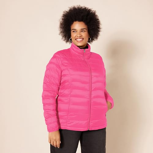 Amazon Essentials Women's Lightweight Long-Sleeve Water-Resistant Packable Puffer Jacket (Available in Plus Size), Hot Pink, Large