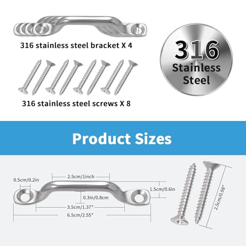 Image of EXVITAL Stainless Steel Pad Eye Kit for Bimini Boat Top Straps Kayak Deck Loops Cooler Tie Down Battery Hold Down Marine Hardware 4 Pack