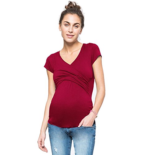 Jersey de Navidad para mujer, embarazada, sólido, para maternidad, blusa multifunción con purpurina, camiseta para mujer, Vino, XL