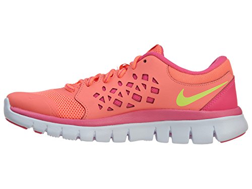 Nike Girl's Flex Run 2015 Running Shoe (GS) Lava Glow/Pink/White/Lime Size 7 M US4
