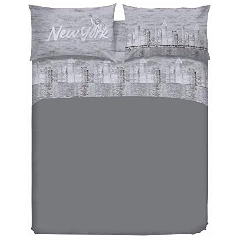PENSIERI DELICATI Double Bedding Set 100% Cotton, Double Sheets 180x200 Including Sheet Below, Above and 2 Pillowcases, Made in Italy, New York Gray pattern Cover