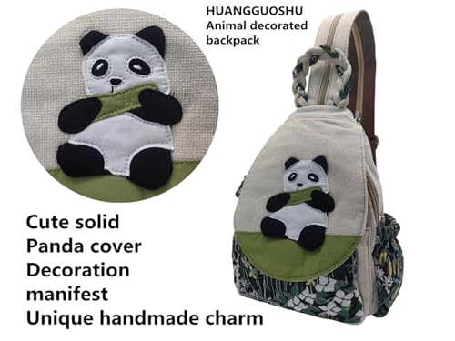 Image of Small Canvas Backpack, Retro Boho Washed Hippie for Women Daily Commute (Panda Decorations)