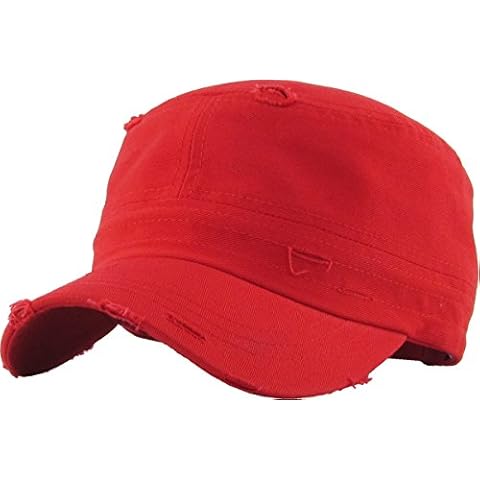 Vintage Distressed Cadet Army Cap Basic Everyday Military Style Hat, Red Vintage Distressed, One Size Cover