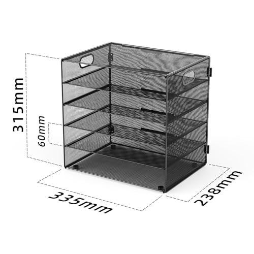 JOPOO 5 Tier Letter Filing Tray, A4 Paper Storage Organiser, Mesh Desk Magazine File Racks for Home Office Supplies Black - Image 3
