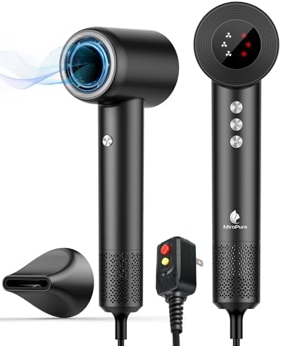 Hair Dryer, High Speed Negative Ionic Blow Dryer with 110, 000 RPM Brushless Motor for Fast Drying, 1500W Low Noise Thermo-Control 4 Temps & 3 Speeds Hairdryer with Magnetic Nozzle for Hair Care, Home