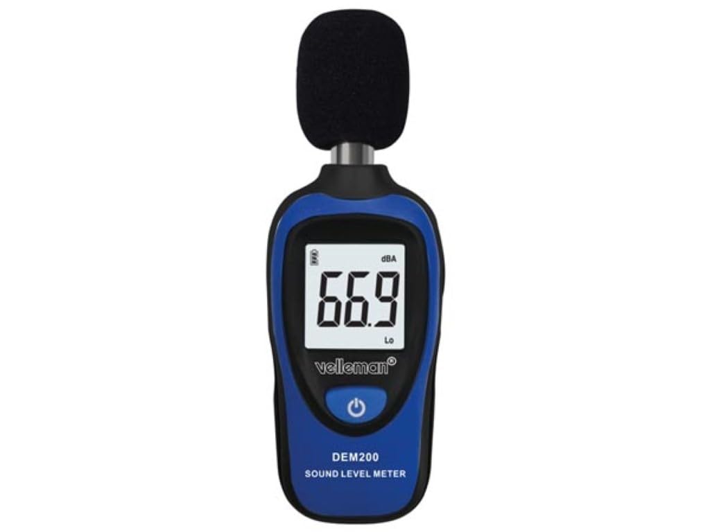 Velleman Medidor de nivel de sonido digital, 30-130 dB, pantalla LCD, cierre automático, con parabrisas, compacto