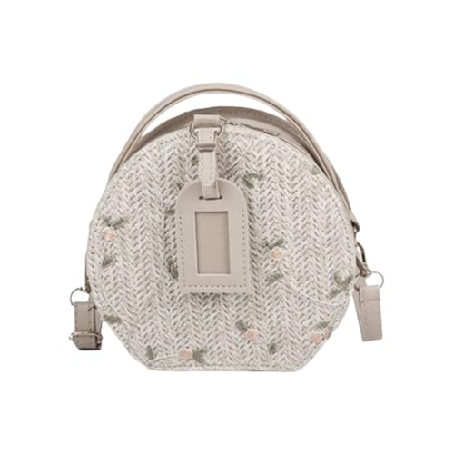Crossbody Handbag Summer Small Round Straw White