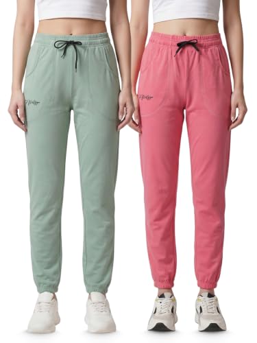 Image of Fflirtygo Cotton Solid Joggers /Track Pant /Solid Pajama /Leggings �100% Export Quality Soft Cotton Night Wear /Pocket Pyjama for Women Combo Pack of 2Pcs, Blue and Grey