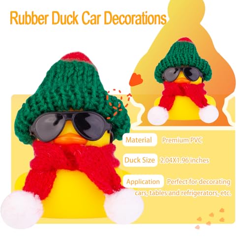 Image of Rubber Duck Car Ornaments 2Pack Winter Duck Car Dashboard Decorations for Christmas Decor and Home Decorations with Mini Hat Scarf and Sunglasses(T13)