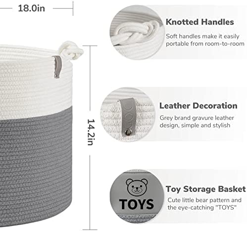 Goodpick Baby Toy Basket with Labels, Cotton Rope Storage Basket,Cute Small Laundry Basket for Kids, Nursery Toy Bin Storage Organizer for Playroom, Decorative Basket for Gifts, 18 x 14.3 inches 2 41HPohlMqcL. AC