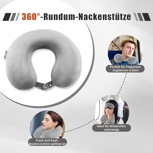 Egret Memory Foam Nackenhörnchen für Reisen - Ergonomische Unterstützung für Kopf, Nacken & Kinn - Super Leicht Nackenkissen für Flugzeug, Auto, Büro(Grau)