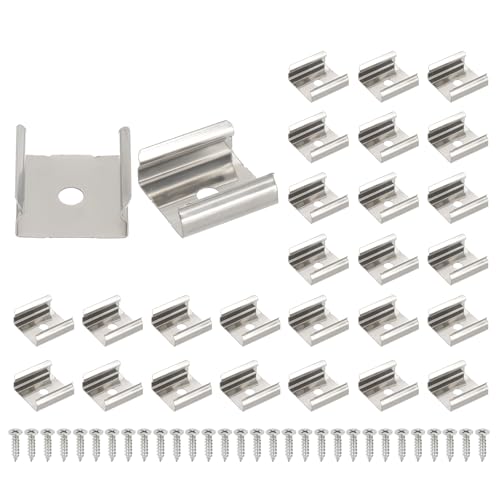 Image of PATIKIL LED Strip Clips, 30pcs Stainless Steel Mounting Brackets Fixing Clip Clamp Support Holder with Screws for 17mm LED Strip Lighting Cable