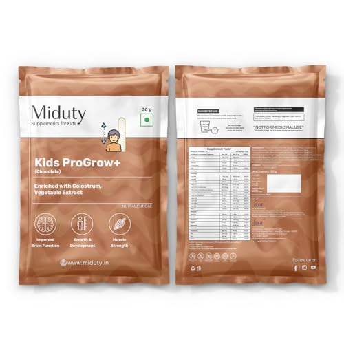 Image of Miduty ProGrow+ Kids Chocolate Shake with Whey, MCT & Colostrum - Supports Growth, Energy, Brain & Immunity - With Active Vitamins, Minerals & Herbal Extracts - Chocolate, 30g
