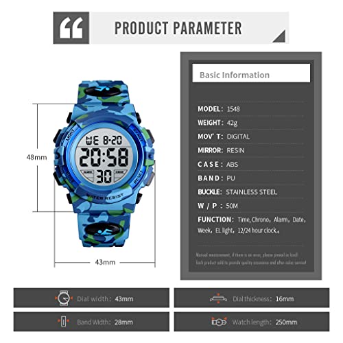 dayllon kids digital watch boys outdoor sports 50m waterproof girls watches alarm clock 1224 h stopwatch calendar for ages 3-15 boy girl wristwatch kids gift