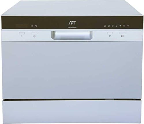SPT SD-2224DS ENERGY STAR Compact Countertop Dishwasher with Delay Start - Portable Dishwasher with Stainless Steel Interior and 6 Place Settings Rack Silverware Basket, Silver