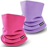 Wandx Kids Neck Warmer Gaiter Double-Layer Fleece Neck Gaiter for Boys Girls Fleece Ski Mask for Winter (2, Rose+Light Purple, Standard)