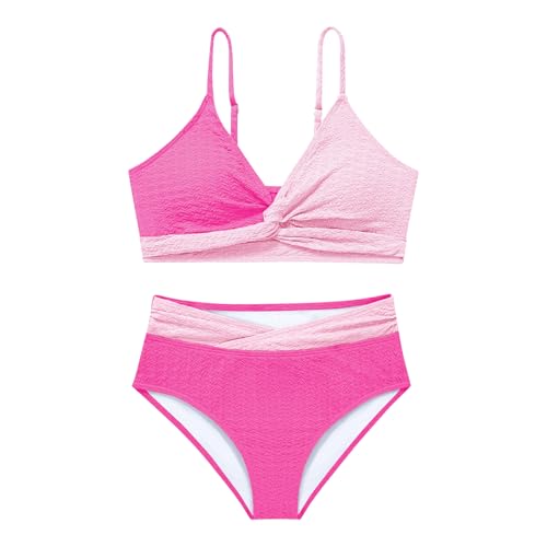 Image of Girls Swimsuit Solid Bathing Suit 2 Piece Twist Cross Adjustable Straps Soft Lining Bikini for Teen Girls with Chest Pad