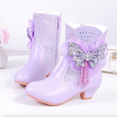 Girls Winter Low Heel Warm Fur Ankle Boots Glitter Sequin Crystal Rhinestone Princess Booties with Side Zipper2