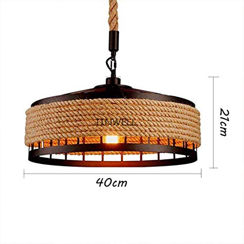 Lustre rustique en corde de chanvre plafonnier cage fer suspendu - 7