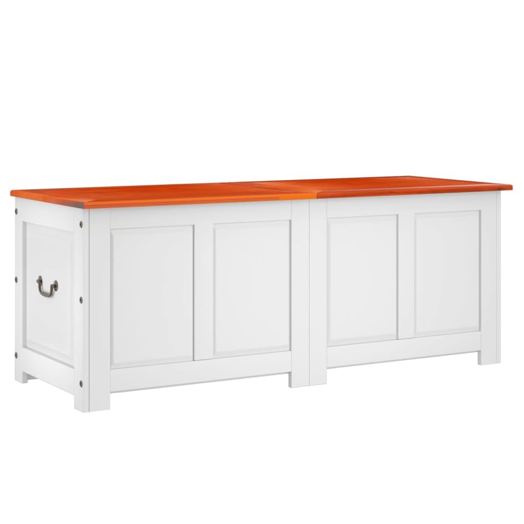 Baúl de madera maciza de acacia con tapa, baúl de almacenamiento con muelle de gas, baúl de madera marrón y blanco, versátil como mesa de café o caja de almacenamiento