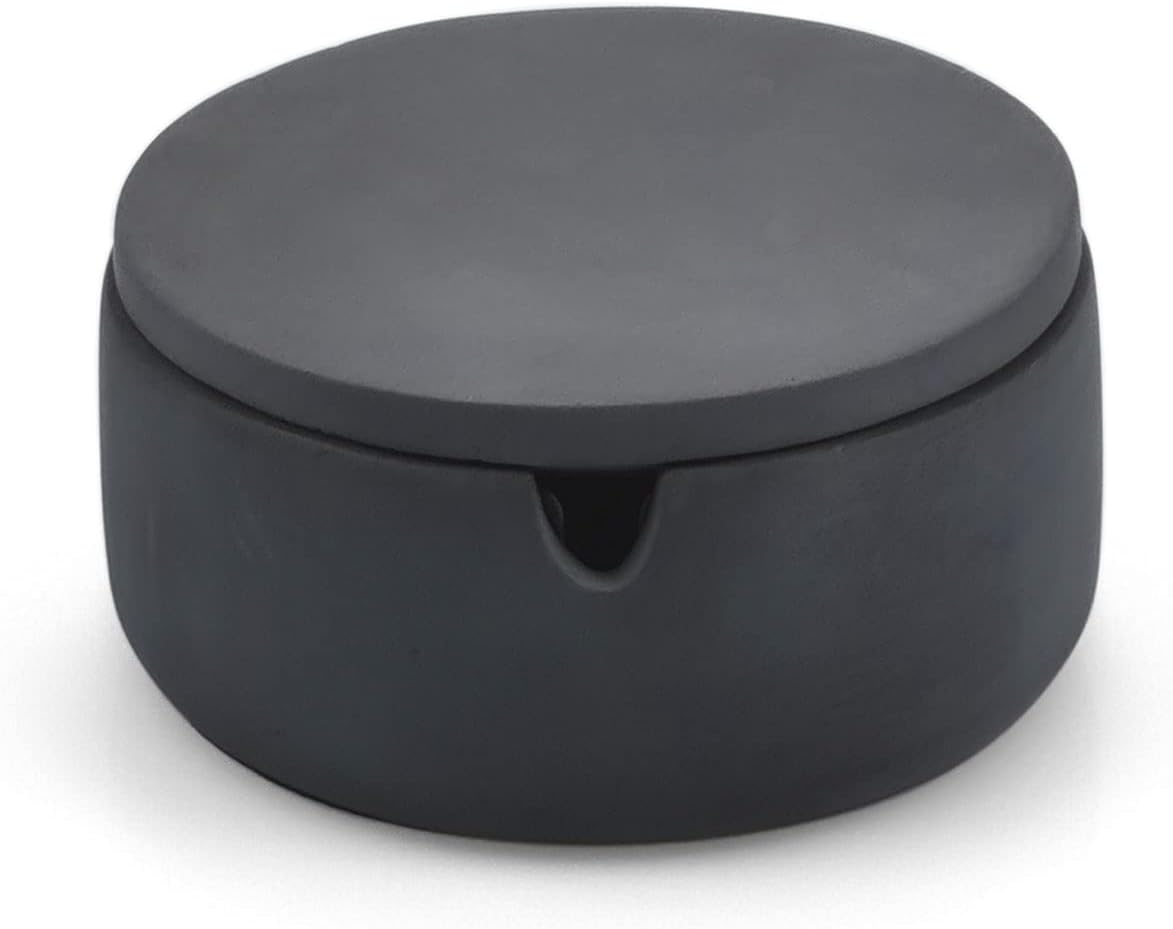 FREELOVE Round Concrete Ashtray with Lid & Stainless Steel Cup Set, Ash Tray for Cigarettes, Outdoor Smoking Holder Outside Patio, Indoor Smoke Accessories Cool Decor Gift (Dark Grey, Small)