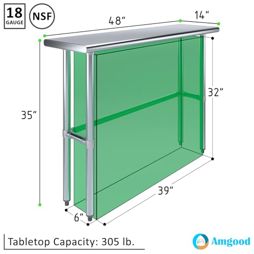 Image of AmGood Stainless Steel Work Table Open Base | Metal Work Bench (Stainless Steel Table Open Base, 48 inch Long x 14 inch Deep)