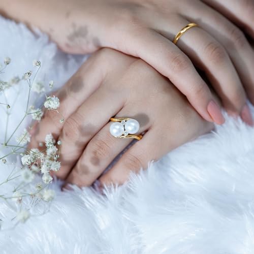 Real Handpicked Cultured Pearl 2 Stone Engagement Ring, AAA Quality, Certified Pearl Diamond Bypass Ring4