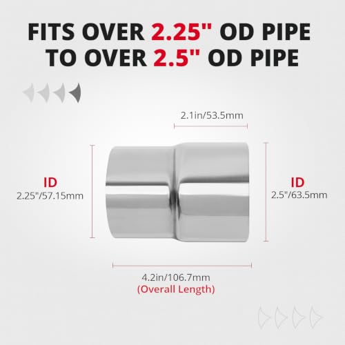 Image of EVIL ENERGY Exhaust Adapter Reducer ID 2.25 Inch to ID 2.5 Inch, Pipe Connector 304 Stainless Steel Exhaust Coupler 2 1 /4 inch ID to 2 1 /2 inch ID
