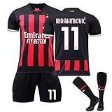 Retro A-C Milan 11 Ibrahimovic Trikot für Kinder Fussball Jersey Anzug Classic Red Black Stripe 9 Giroud 17 R.LEAO 19 Thro Kids Sport Soccer T Shirt Trikot Fussball Jungen Footy Kit Outfit