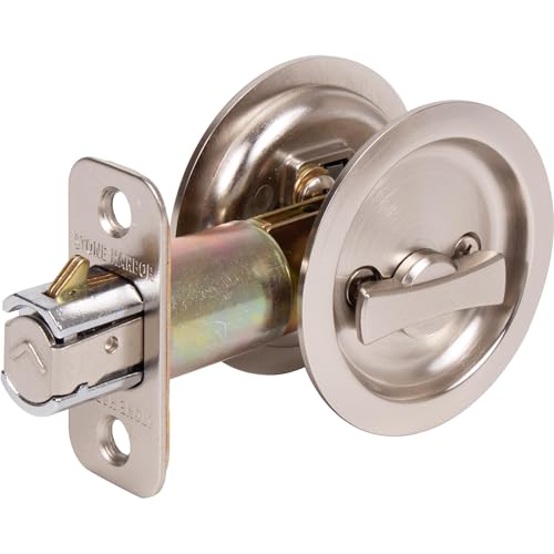 Cerradura redonda para puerta empotrada Stone Harbor Hardware, función de entrada con llave, contrahuella de 2-3/8", acabado niquel satinado miniatura 3