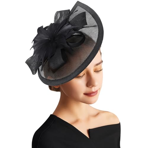 Image of DRESHOW Women Fascinator Hats Tea Party Hat Vintage Pillbox Hat Headband for Cocktail
