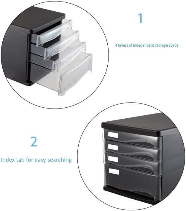 Archivio in plastica nera a 5 cassetti - Soluzione di archiviazione desktop per Home Office Archive Manager nize Documenti e forniture per ufficio Sistema di archiviazione