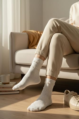 Image of Opa! Women White Lace Ruffles Socks Cottagecore Floral Frilly Sock Thin Cotton Summer Crew Socks -Soft Breathable.