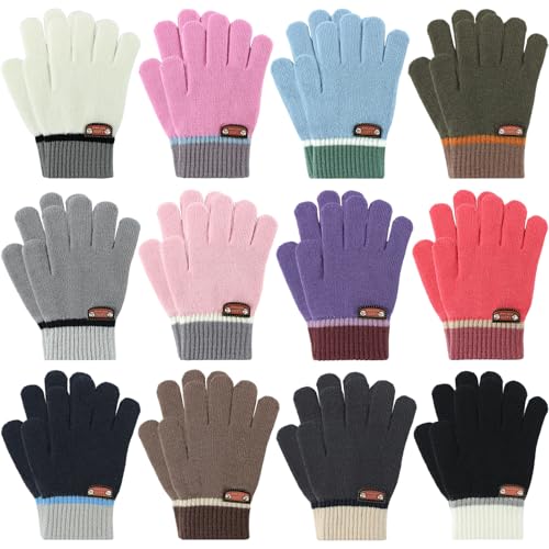 DAQING 12 Pairs of Kids Winter Gloves Warm Knitted Gloves Full Fingers Stretchy Mittens for Boys Girls 1-5 Years