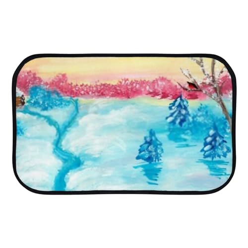 QAZPL Nuansexi Bathroom Rugs Winter Wooden House Snow Floor Mats Non Slip Bathmat Doormat Tub Mat Coral Velvet Absorbent Entrance Carpet Mats Machine Washable Bedroom Decor, 31x20in
