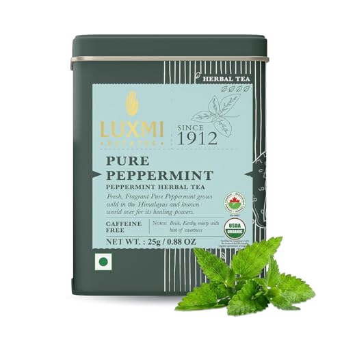 Image of Luxmi Estates Purely Peppermint 25gm Tin | USDA Certified Organic Herbal Tea | Mint Tea Best for Night Time