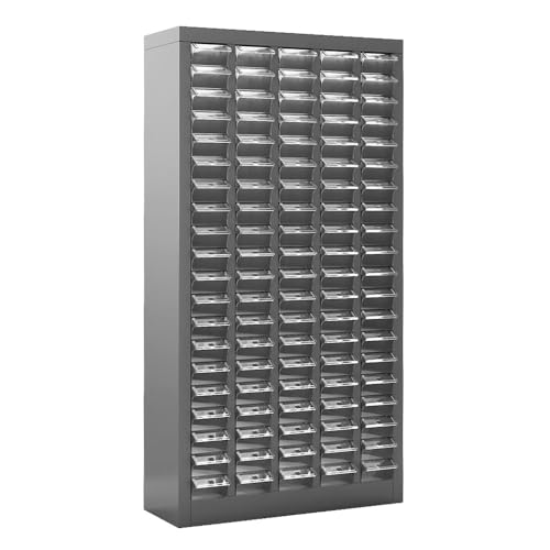 Yeeoy 100 Drawers Parts Cabinet Bolt and Nut Tool Storage Cabinet Part Cabinet Organization Shelves with PS Material Drawer & Labels for Tool Hardware Storage Grey