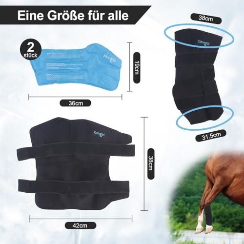 NEWGO Kühlgamaschen Pferd Kühl-Gamaschen Pferd Wiederverwendbare für Verletzungen, Kühlung Pferd Knie 1 Bandage mit 2 Kühlakkus für Stiefel, und Hufe (1 Stück)