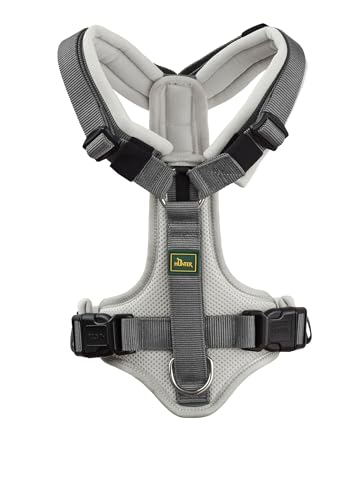 Hunter Hundegeschirr Maldon UP, Farbe: hellgrau/grau, weich gepolstert & komfortabel, stark reflektierend durch 3M Scotchlite, 4-Fach verstellbar, mit gepolstertem Griff (ab S-M), Größe: XS-S