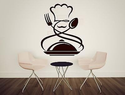 Large Wall Sticker Vinyl Decal Cook Chef Hat Mustache Spoon Fork Dish (n189) White