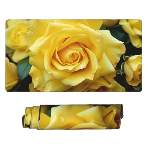 Tapis d'écriture grand format contre le glissement avec motif floral jaune