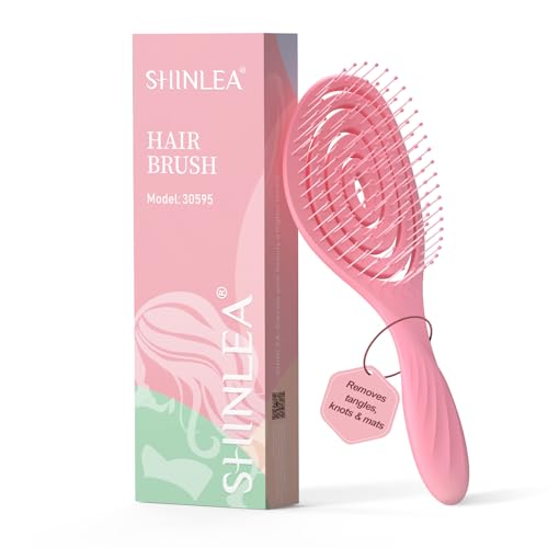 SHINLEA Detangle Hair Brush, Detangling Wet Spiral Hairbrush for Women, Men, kids, Vented Detangler for Blow Drying, Glide Through Tangles For All Hair Types (Pink)