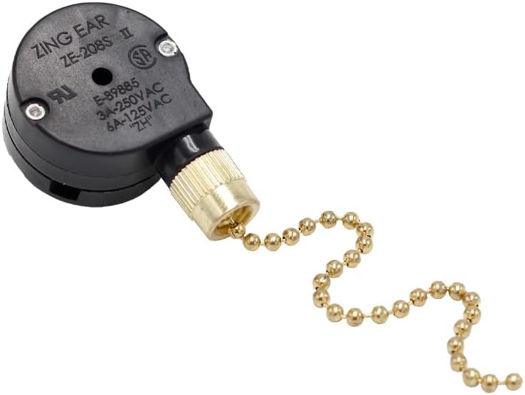 Indoor Lighting Ceiling Fan Pull Chain Switch,3-Speed 4-Wire Zing Ear ZE-208s E89885,Pull Chain Switch Fan Light Switch Replacement Part with 4 Pre-fixed Wires (Black Chain 2 Pack)