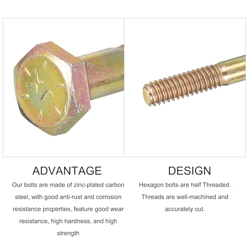 Image of METALLIXITY Hex Bolts (1 /4-20x2-1 /2) 10Pcs, Carbon Steel Zinc Plated Partial Threaded, Coarse Thread UNC Hex Head Screw Bolt - for Furniture Repair, Yellow