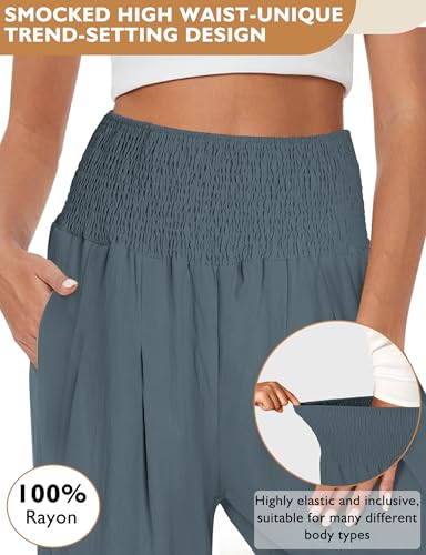 Buauty Women Palazzo Pants Wide Leg Casual Pant Summer High Waist Lounge Pants 2024 Loose Baggy Beach Travel Clothes Lakeblue3