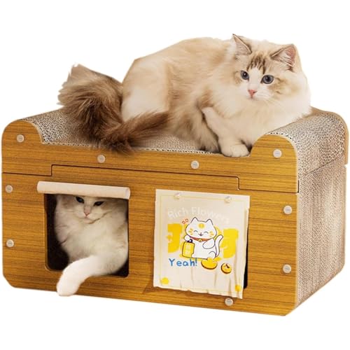 Diggly 爪研ぎ 猫 ダンボールハウス 猫 爪研ぎハウス 爪とぎ 猫箱 二階 組み立て式 高密度段ボール 収納簡単 ストレス解消 通気 箱型 通気 軽量 室内 ケージ 爪研ぎ ダンボール 寝床 猫ベッド 猫小屋 (ナチュラル,29*55*35cm)