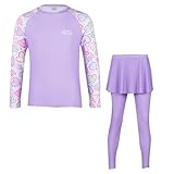 A2Z 4 Kids Girls Long Sleeve Swimsuit with Skirt & Leggings UV Protective - SW Swimsuit 908 Lilac 13-14