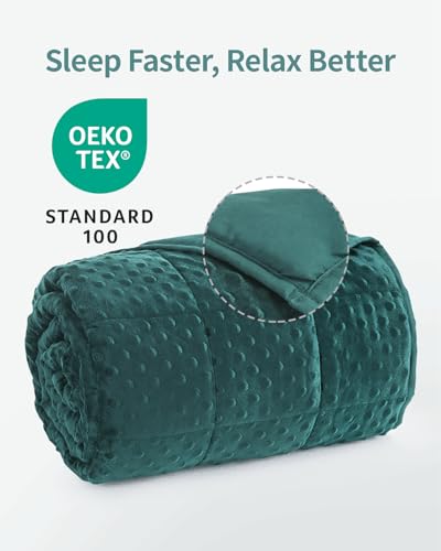 Image of Mr. Sandman Weighted Blanket for Adults Queen Size 20 lbs, Soft Cooling Heavy Minky Blanket for Sleep, Washable Throw Blanket with Glass Beads, 60 x 80 Inches, Dark Green