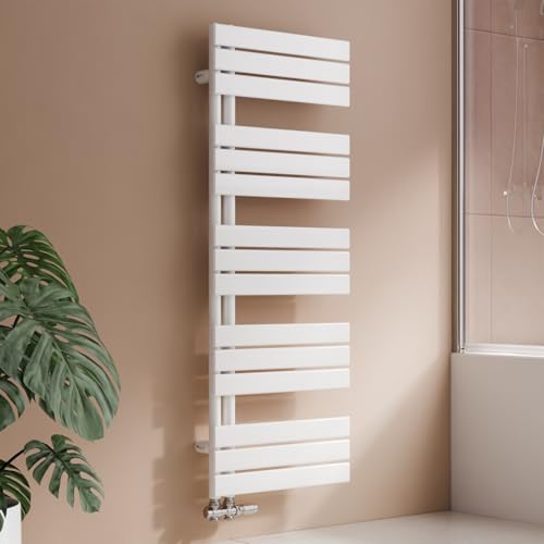 S'AFIELINA Design Badheizkörper Handtuchheizkörper Weiß Flach Paneel mit Mittelanschluss 1320x500mm Heizkörper für Bad Handtuchtrockner 661 Watt (Ohne Thermostatventil)
